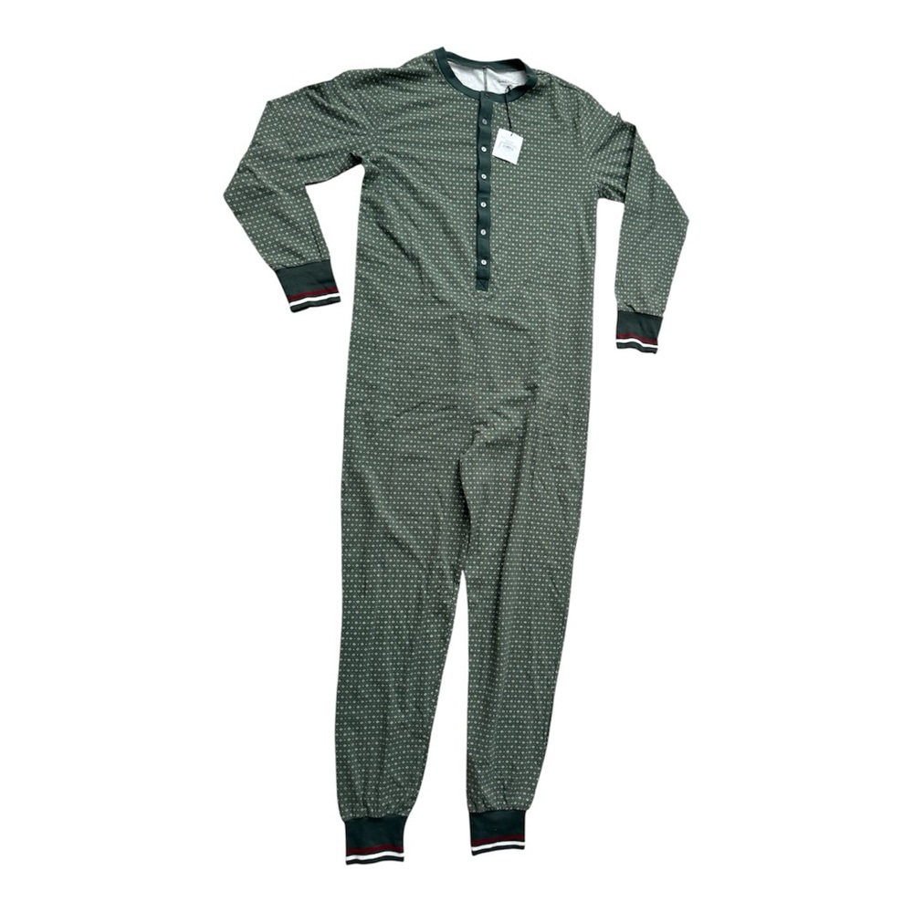 Hearth & Hand Men's Olive Green Dot Print One-Piece Pajama Union Suit Large Tall